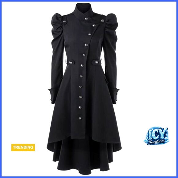 Polyester Steampunk Victorian Trench Coat with Swallow Tail Hem - Picture 7 of 7
